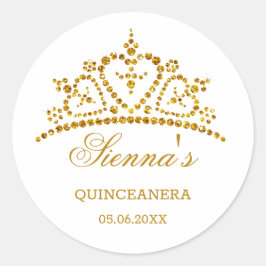 Goudglitter tiara in een hartvorm Quinceanera Ronde Sticker