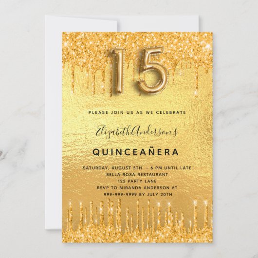 goudglitter van de partij Quinceanera druppelt gla Kaart (Voorkant)