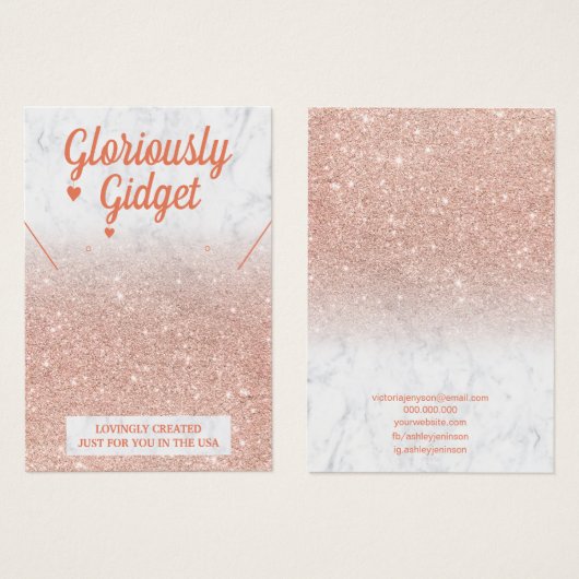 Goudglitter van marmer roos oorringen ketting logo visitekaartje (Voorkant /achterkant)