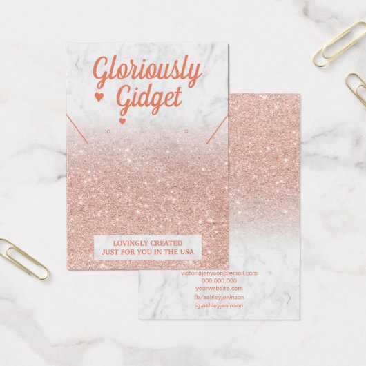 Goudglitter van marmer roos oorringen ketting logo visitekaartje (Kantoor)