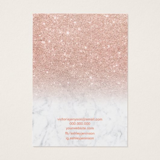Goudglitter van marmer roos oorringen ketting logo visitekaartje (Achterkant)