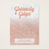 Goudglitter van marmer roos oorringen ketting logo visitekaartje (Voorkant)