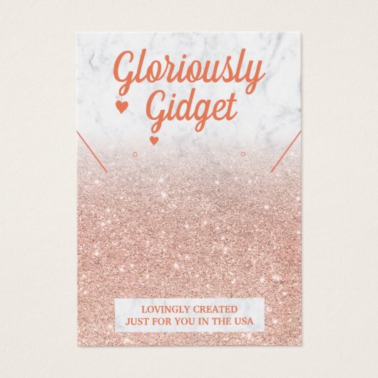 Goudglitter van marmer roos oorringen ketting logo visitekaartje (Voorkant)