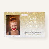 goudglitter white marmer logo werknemer foto pass badge (Voorkant)