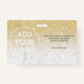 goudglitter white marmer logo werknemer foto pass badge (Achterkant)