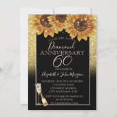 Goudglitter, wijn, glas, zonnebloemen Jubileum Kaart (Voorkant)