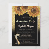 Goudglitter, wijn, glas, zonnebloemen kaart (Voorkant)