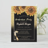 Goudglitter, wijn, glas, zonnebloemen kaart (Staand voorkant)