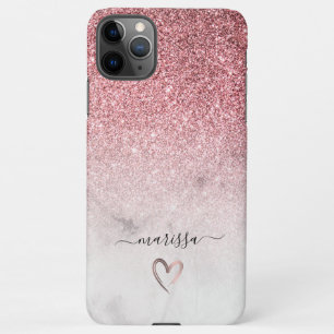 Goudglitter, wit marmer, fijn roos iPhone 11Pro max hoesje