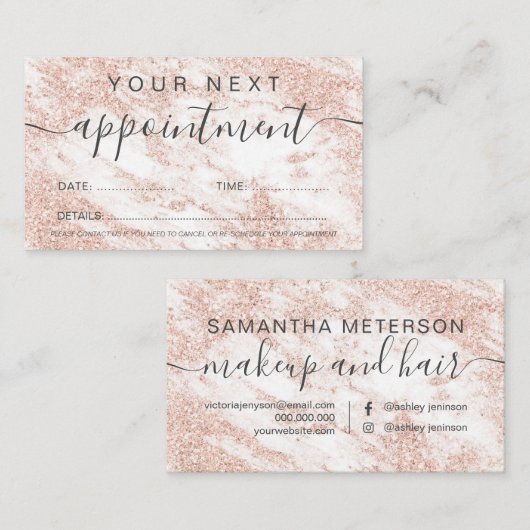 Goudglitter, wit marmer professioneel roos afsprakenkaartje (Voorkant / Achterkant)