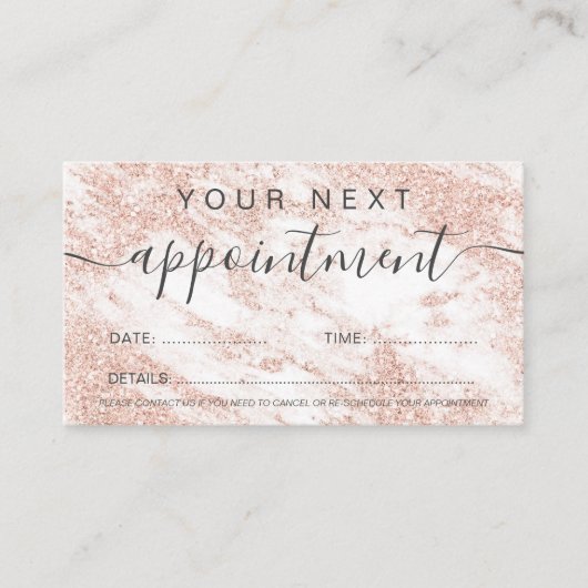 Goudglitter, wit marmer professioneel roos afsprakenkaartje (Voorkant)