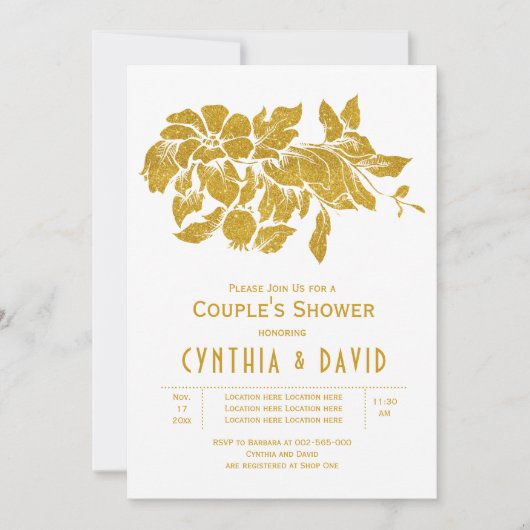 Goudglitterbloemen florale trouwparen douchen kaart (Voorkant)