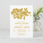 Goudglitterbloemen florale trouwparen douchen kaart (Staand voorkant)