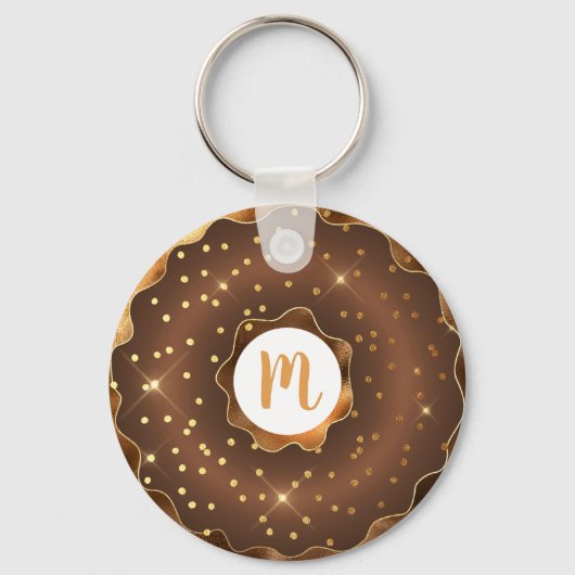Goudglitterchocoladedoughnut monogram glazuur sleutelhanger (Voorkant)