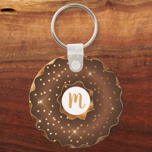 Goudglitterchocoladedoughnut monogram glazuur sleutelhanger (Achterkant)