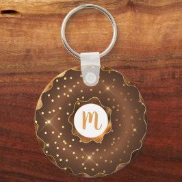 Goudglitterchocoladedoughnut monogram glazuur sleutelhanger