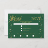 Goudglitterden, confetti green winter bruiloft RSVP kaartje (Voorkant)