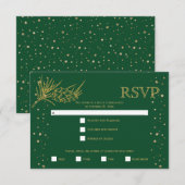Goudglitterden, confetti green winter bruiloft RSVP kaartje (Voorkant / Achterkant)