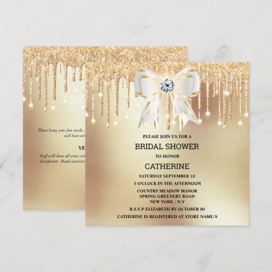 Goudglitterdiamant witte boogschimmels kaart (Voorkant / Achterkant)