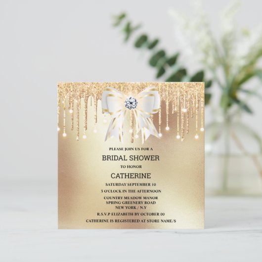 Goudglitterdiamant witte boogschimmels kaart (Staand voorkant)