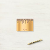 Goudglitterdrip metaalnaam post-it® notes (Op bureau)