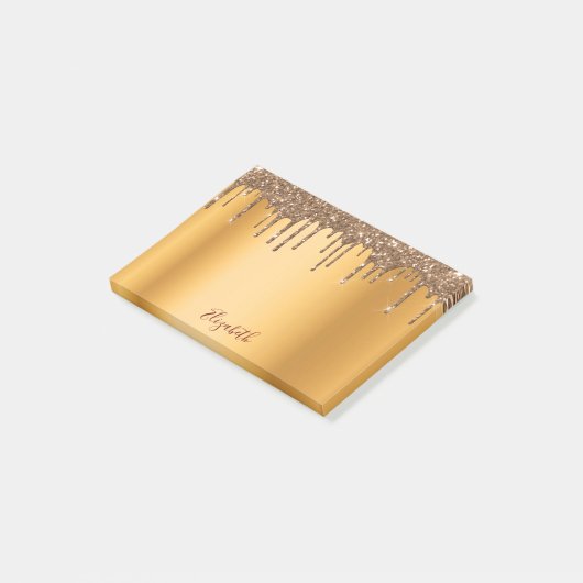 Goudglitterdrip metaalnaam post-it® notes (Schuin)