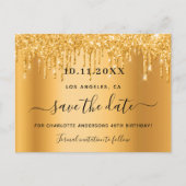 goudglitterdruppels op feestdag, behalve de datum aankondigingskaart (Voorkant)