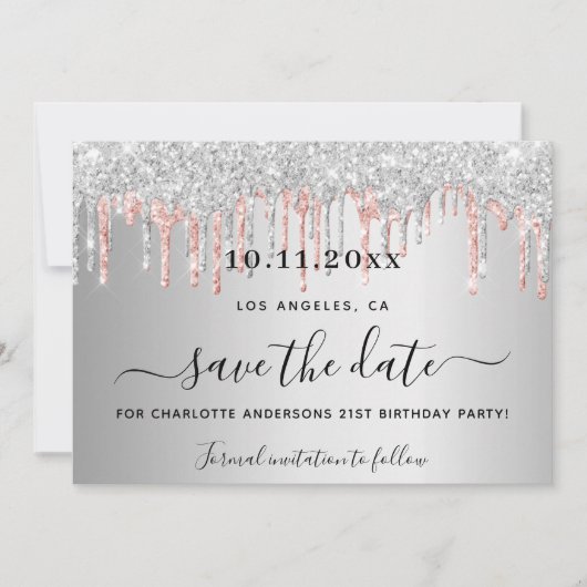 goudglitterdruppels voor goudgouden roos op jaarda save the date (Voorkant)