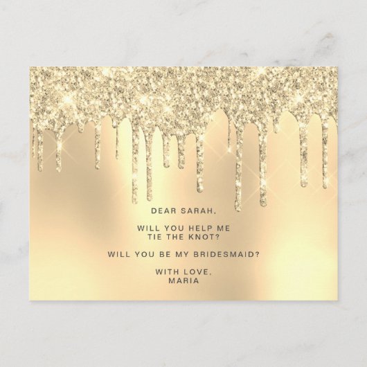 Goudglitterdruppels zijn mijn bruidsmeisje uitnodiging briefkaart (Achterkant)