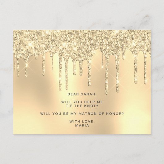 Goudglitterdruppels zullen mijn eerwraak zijn uitnodiging briefkaart (Achterkant)