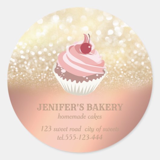  goudglitterij Homemade cupcakes en snoepjes Ronde Sticker (Voorkant)