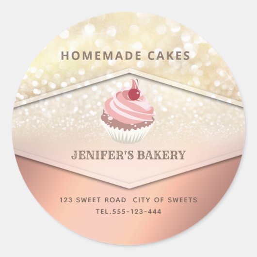  goudglitterij Homemade cupcakes en snoepjes Ronde Sticker (Voorkant)