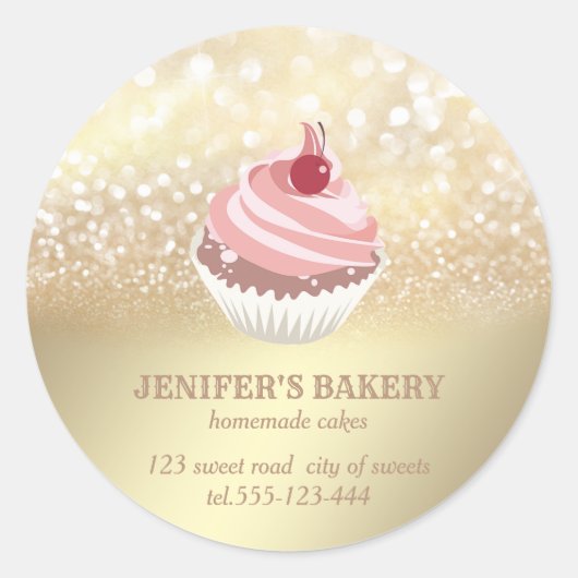  goudglitterij Homemade cupcakes en snoepjes Ronde Sticker (Voorkant)