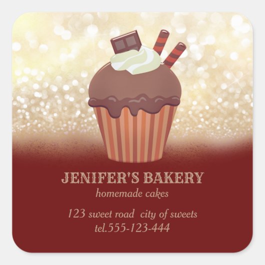 goudglitterij Homemade cupcakes en snoepjes Vierkante Sticker (Voorkant)