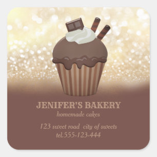 goudglitterij Homemade cupcakes en snoepjes Vierkante Sticker