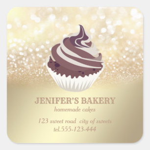 goudglitterij Homemade cupcakes en snoepjes Vierkante Sticker