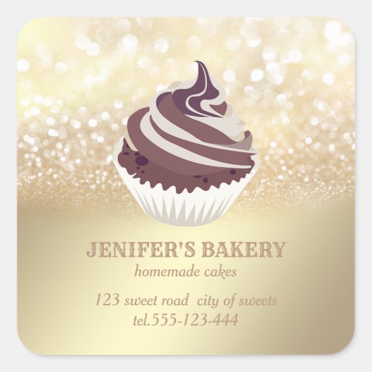  goudglitterij Homemade cupcakes en snoepjes Vierkante Sticker (Voorkant)