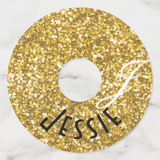 Goudglittermonogram Wijnglaslabel (Achterkant)