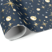 Goudglittersterren, blauw en goud, verpakkingspapi cadeaupapier (Rol Hoek)