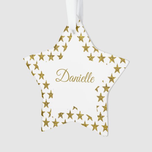 Goudglittersterren gepersonaliseerd ornament (voorkant)