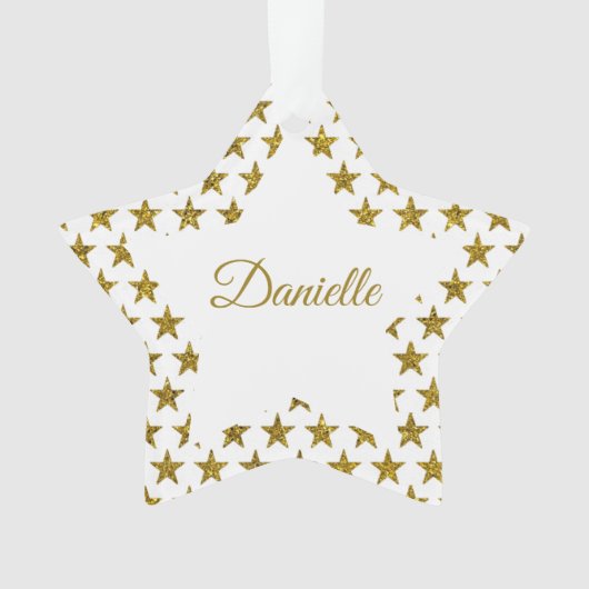 Goudglittersterren gepersonaliseerd ornament (voorkant)