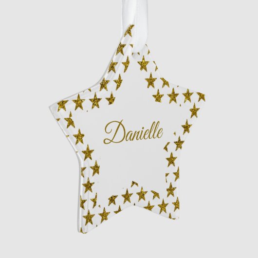 Goudglittersterren gepersonaliseerd ornament (voorkant)