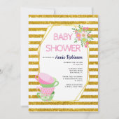 Goudglitterveelhoek, theebekers floreel baby showe kaart (Voorkant)