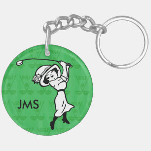 Goudgolfer voor gepersonaliseerde vrouw golf carto sleutelhanger