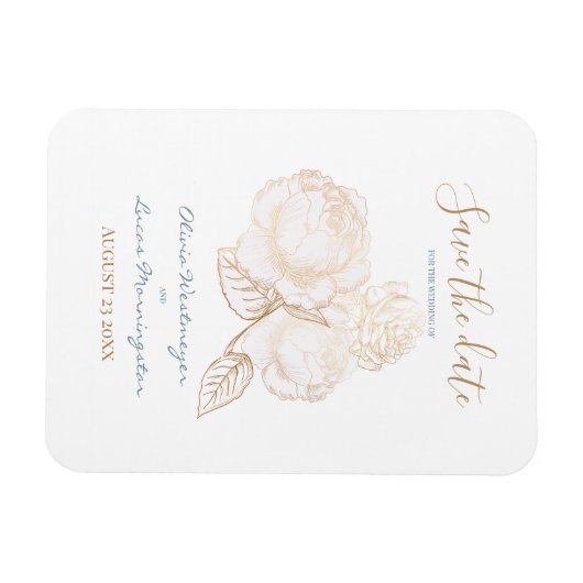 Goudgoud Roos Stusty Blue Ivory Save the Date Magneet (Horizontaal)
