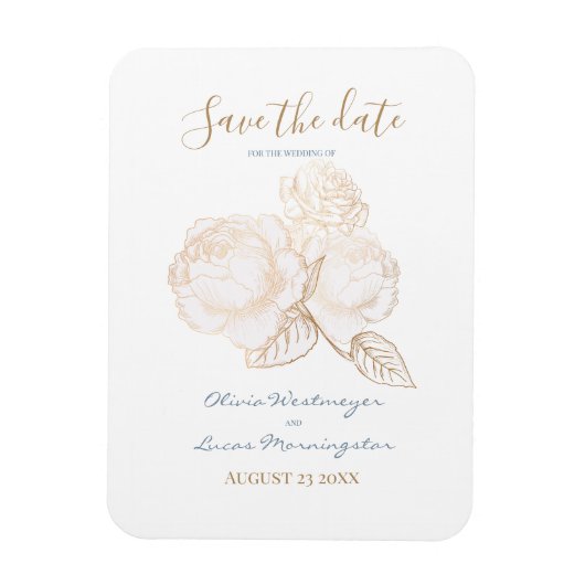 Goudgoud Roos Stusty Blue Ivory Save the Date Magneet (Verticaal)