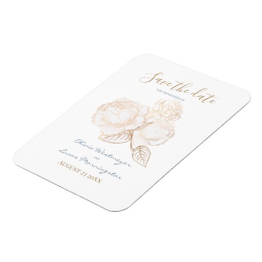 Goudgoud Roos Stusty Blue Ivory Save the Date Magneet (Linkerzijde)