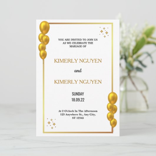 Goudgrenzen Bridal White Weduwen Uitnodiging (Staand voorkant)