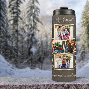 Goudgrijs 6 Fotosjabloon & Tekst Kerstmis Thermosbeker