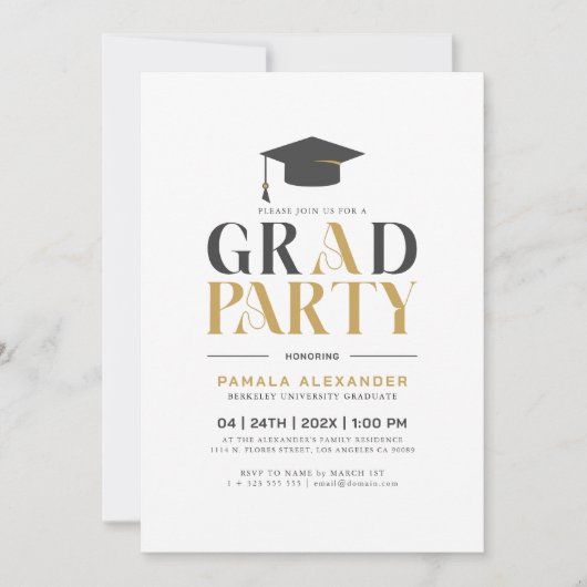 Goudgrijs Afstudeerder Party Retro Typografie op w Kaart (Voorkant)